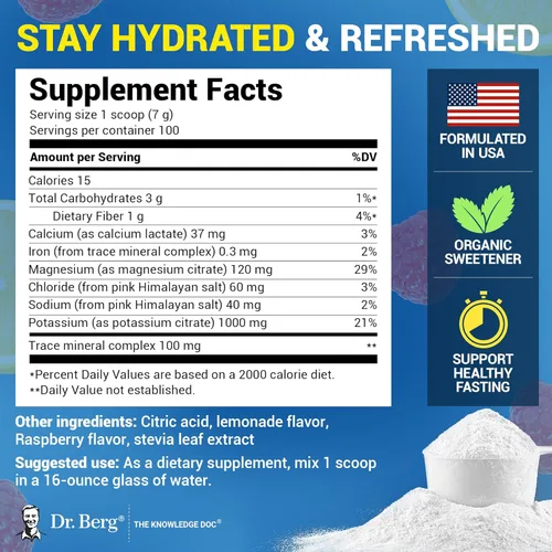Miniatura 3 de Dr. Berg Zero Sugar Hydration Keto Electrolyte Powder - Mejorado con 1000 mg de potasio y sal rosa real del Himalaya (no sal de mesa) - Suplemento