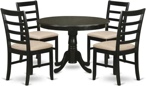 Miniatura 14 de East West Furniture HLPF5-CAP-W - Juego de comedor de 5 piezas para 4 personas, incluye una mesa de comedor redonda con pedestal y 4 sillas