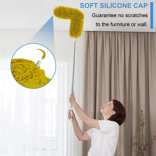 Miniatura 7 de Plumeros mejorados para limpieza (6 unidades), plumero de ventilador de techo con poste de extensión grueso de 100 pulgadas, plumero largo Amarillo