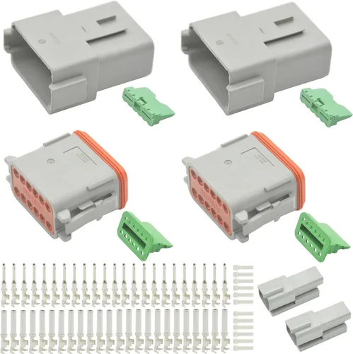 Miniatura 12 de Deutsch - Kit de conectores de 215 piezas, 12 juegos de 2, 3, 4, 6, 8, 12 pines con tamaño 16 contactos estampados, 14-20AWG Serie DT sellados