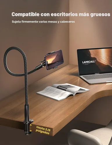 Miniatura 4 de Lamicall Soporte para teléfono con cuello de cisne, brazo flexible, 38 pulgadas de longitud total, clip de abrazadera ajustable 360, soporte