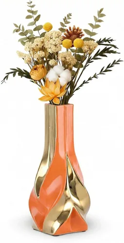 Miniatura 12 de Jarrón de cerámica verde y dorado de 10.6 pulgadas, moderno jarrón de flores geométrico para centro de mesa de comedor, elegante jarrón decorativo