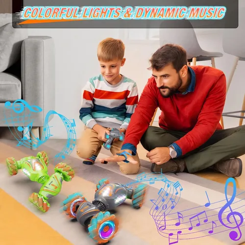 Miniatura 7 de Nicella Coche de control remoto, autos de control remoto rosa para niñas, acrobacias de gestos con luz y música, 4 WD, rotación de 360°, juguetes