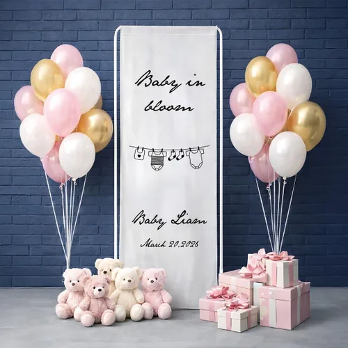 Miniatura 15 de Banner de bienvenida personalizado para baby shower, letrero de telón de fondo de tela con nombre personalizado Baby Shower #6