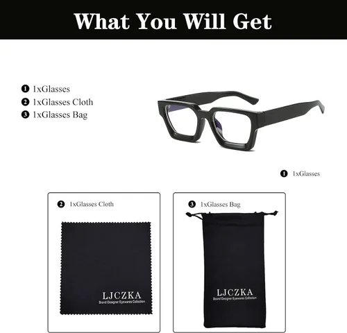 Miniatura 5 de LJCZKA Gafas cuadradas con bloqueo de luz azul para mujeres y hombres, marco grueso, anteojos para juegos de computadora, anteojos antifatiga ocular