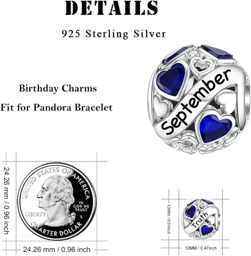 Miniatura 5 de DALARAN Dijes de piedra natal para pulsera de plata de ley 925 con cuentas de corazón de feliz cumpleaños para mujer