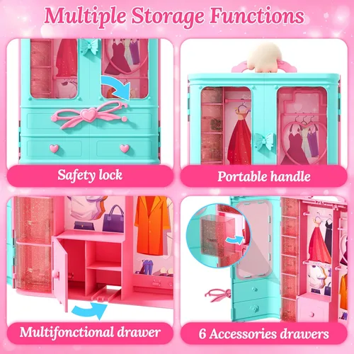 Miniatura 5 de Style Shine Armario de muñecas de 70 piezas con ropa y accesorios, 2 vestidos de novia, 6 vestidos de moda, 2 atuendos casuales, 2 trajes de baño