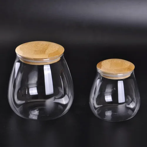 Miniatura 7 de WHJY Recipiente de almacenamiento de vidrio transparente de 13 onzas con tapa hermética de bambú, pequeño y moderno tarro decorativo redondo