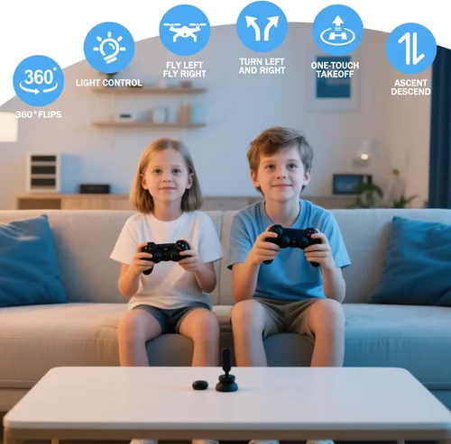Miniatura 4 de Mini dron de juguete para niños, dron controlado a distancia, cuadricóptero con retención de altitud y modo sin cabeza, protección completa