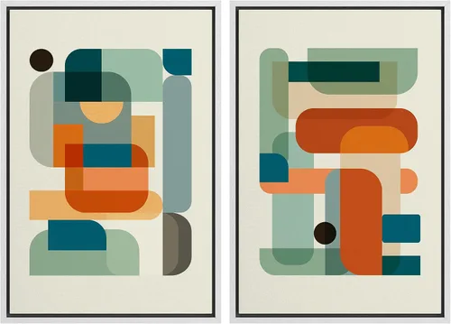 Miniatura 104 de IDEA4WALL Lienzo enmarcado para pared, juego de arte Bauhaus dorado de mediados de siglo, patrón de cuadrícula moderna, ilustraciones con formas