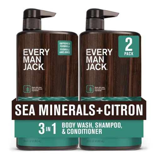 Every Man Jack Sea Minerals + Citron Hidratante Lavado Todo en Uno para Hombres 3 en 1 para Todo Tipo de Piel y Cabello - Gel Corporal, Champú y