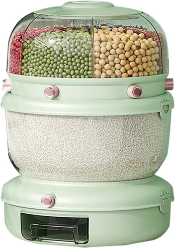 Dispensador de cereales 20Lbs, Contenedor de almacenamiento de cocina giratorio de 360°, Dispensador de arroz y grano de doble capa, Contenedor de