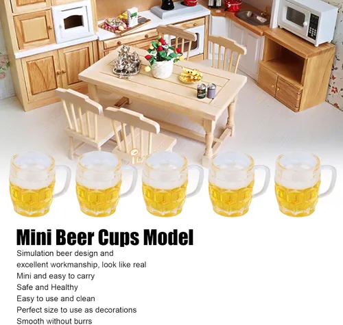 Miniatura 5 de VGEBY 20 tazas de cerveza para casa de muñecas, mini tazas de cerveza para casa de muñecas, modelo para mini manualidades, accesorios en miniatura