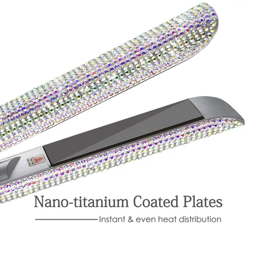 Miniatura 2 de DORISILK Plancha plana de titanio para cabello, plancha de pelo a alta temperatura de 480 °F, plancha aplanadora con diamantes de imitación, Ab