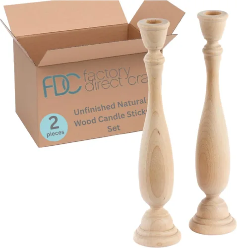 Factory Direct Craft - Juego de 2 candelabros de madera natural sin terminar para manualidades y decoración, fabricados en Estados Unidos (tamaños
