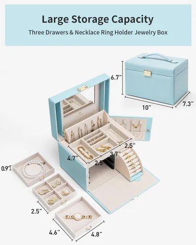 Miniatura 21 de Vlando Joyero de piel sintética, organizador mediano de joyería, regalo vintage para mujer, patrón de cruz rosa