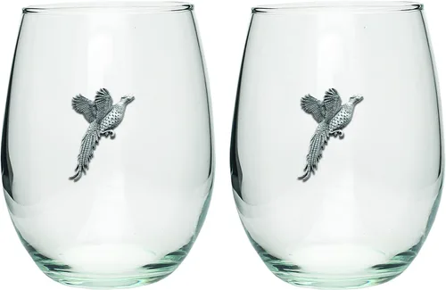 Miniatura 40 de Heritage Pewter Irish Fighter - Copas de vidrio sin tallo, juego de 2, copas de vino de copa de 15 onzas, vidrio de peltre elaborado por expertos