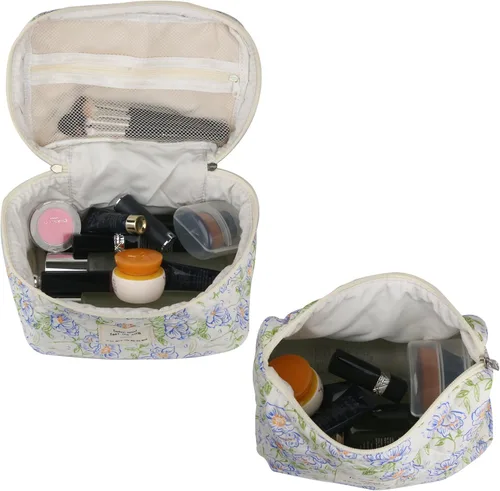 Miniatura 3 de NATINSA Linda bolsa de maquillaje para mujeres (2 piezas), bolsas de cosméticos de viaje, bolsa organizadora de aseo acolchada coqueta con flores