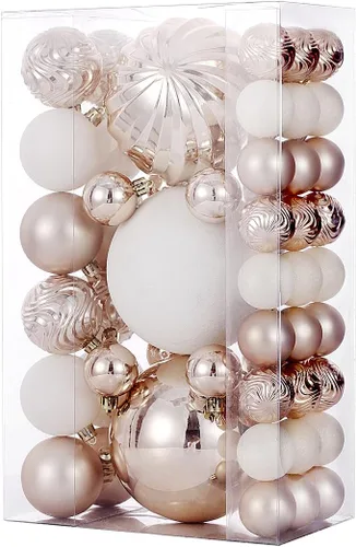 Adornos de bola de Navidad para decoraciones de Navidad, 50 piezas de adornos extra grandes para árbol de Navidad, no se astillan, color champán