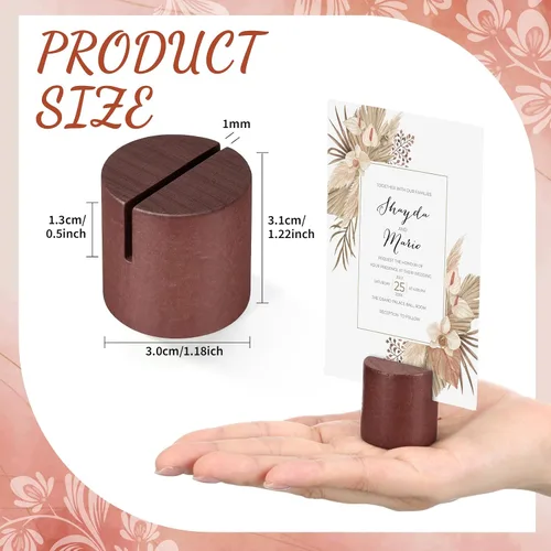 Miniatura 4 de Kathfly 12 soportes de madera para números de mesa, soportes para tarjetas de lugar, soporte de número de mesa cilíndrica a granel, soporte