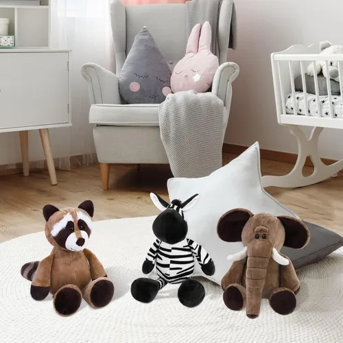 Miniatura 6 de Elcoho Juego de 8 animales de peluche de safari de 9.8 pulgadas, animales de peluche de zoológico, lindos juguetes de peluche para fiestas temáticas