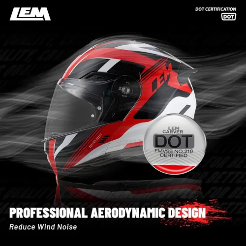 Miniatura 5 de LEM Cascos modulares de motocicleta de fibra de vidrio, casco de motocicleta de cara completa abatible para excursiones, certificado por DOT, visera