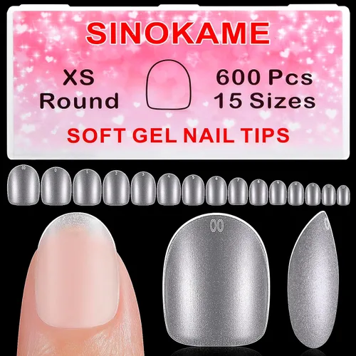 Miniatura 11 de Puntas de Uñas de Gel Redondas Extra Extra Cortas, SINOKAME Uñas Postizas a Presión Extra Cortas Transparentes Redondas, Mate Completo Sin Lima Uñas