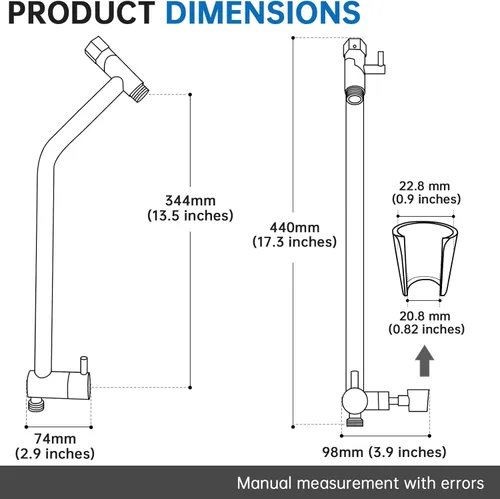 Miniatura 8 de G-Promise Válvula desviadora de ducha totalmente metálica con soporte bajo, extendida de 13.5 pulgadas, válvula desviadora de 3 vías con modo
