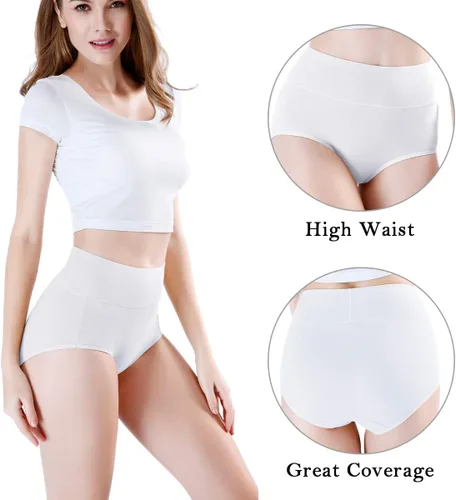 Miniatura 2 de wirarpa Ropa interior de algodón de cintura alta para mujer, calzones suaves y transpirables para mujer, de cobertura completa, paquete de 5