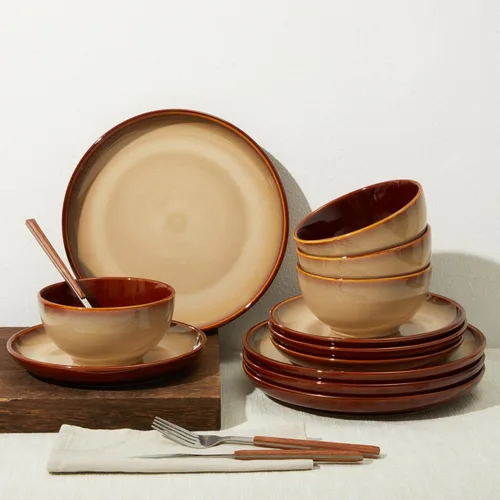 Miniatura 8 de Pokini Juego de vajilla de cerámica, platos y cuencos de cerámica, aptos para microondas y lavavajillas, platos modernos para ensalada, cuencos