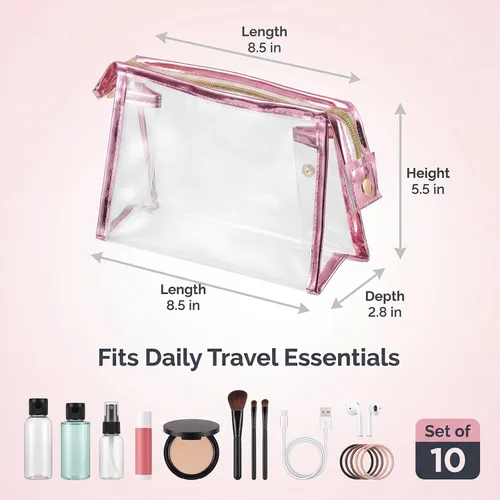 Miniatura 3 de BESARME 10 Pcs Clear Makeup Bags Bulk with Zipper, Clear PVC Travel Toiletry Bag Iridescent Waterproof Cosmetic Bag for Women Party Favors