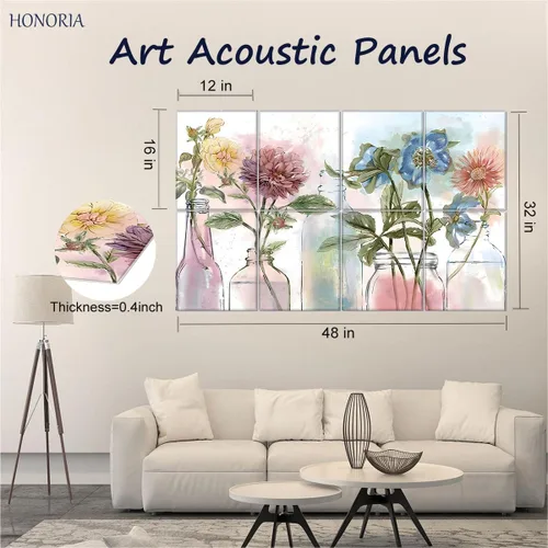 Miniatura 3 de HONORIA Paquete de 8 paneles acústicos artísticos de 48 x 32 pulgadas, paneles de pared autoadhesivos insonorizados, paneles de pared acústicos