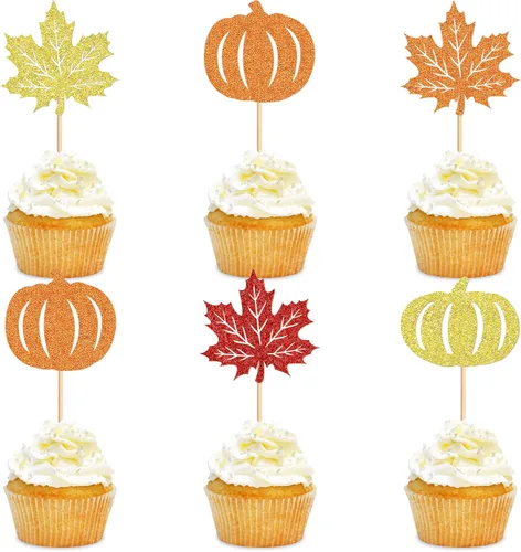 Miniatura 14 de 24 adornos para cupcakes de calabaza con purpurina, decoraciones de baby shower, tema de cosecha de otoño, suministros para fiestas de cumpleaños