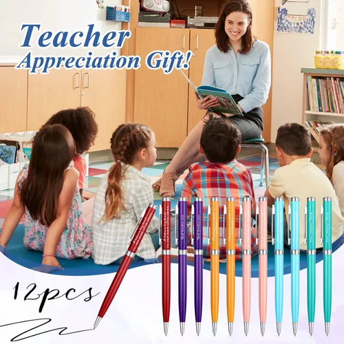 Miniatura 7 de Fuutreo 12 bolígrafos de regalo para profesores de fin de año, regalos de agradecimiento a granel, bolígrafos negros con regalos de agradecimiento