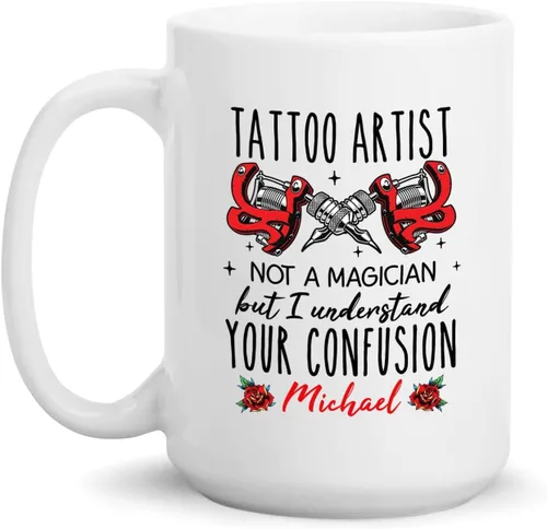 Miniatura 8 de Taza de artista de tatuaje floral, taza de café personalizada para tatuajes, taza de tatuaje personalizada con nombre regalo para amantes