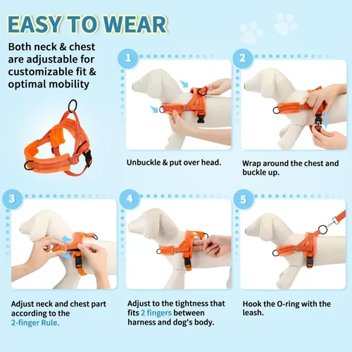 Miniatura 9 de Arnés para perro Lukove sin tirón y juego de correa, arnés suave acolchado para perros pequeños, arnés reflectante ajustable en cuello y pecho