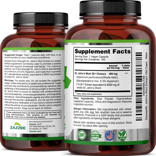 Miniatura 8 de Zazzee Extracto 20:1 de hierba de San Juan extra fuerte, 8000 mg de fuerza, 0.3% de hipericina, 150 cápsulas veganas, suministro de 5 meses