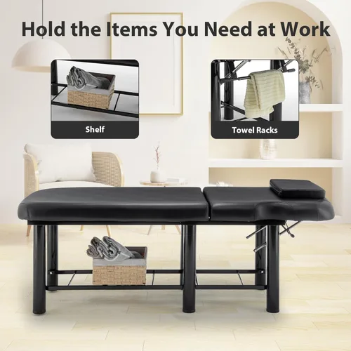 Miniatura 6 de Mesa de masaje profesional con respaldo, mesa de terapia física estacionaria de piel sintética, equipo de belleza de peluquería con marco de metal