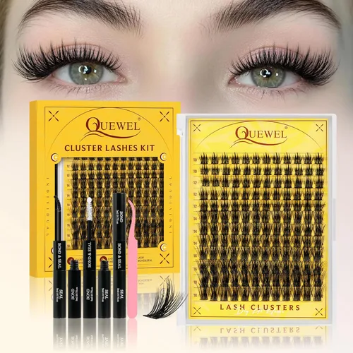 Miniatura 23 de QUEWEL Kit de extensión de pestañas DIY, racimos de pestañas 3D con 280 piezas, racimos de pestañas mixtas de 10-16 mm (30+40+50D), pinzas