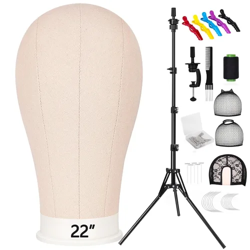 Trípode para Peluca de 63 Pulgadas con Cabeza de 22 Pulgadas, Soporte de Cabeza de Peluca de Lona con Cabeza de Maniquí para Pelucas Conjunto de