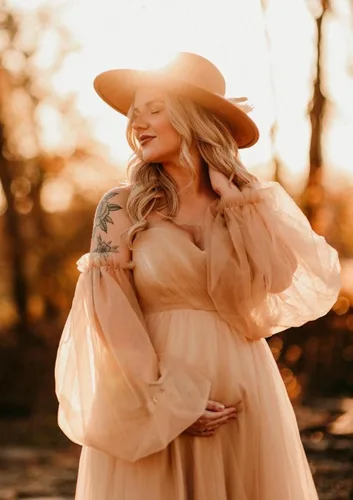 Miniatura 3 de Vestido de tul para baby shower, con volantes, vestido de maternidad para sesión de fotos, manga larga, vestidos de maternidad para sesión de fotos