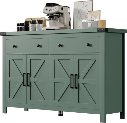 Miniatura 11 de VVFLU Modern Sideboard Buffet Cabinet with Wood Accent and Adjustable Shelves for Kitchen, Dining Room, Living Room