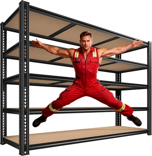 Miniatura 13 de ROOMFAVE Estantería de metal para garaje de 60 pulgadas de ancho, estantes de almacenamiento de 2800 libras, estantería ajustable de 4 niveles