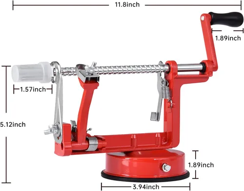 Miniatura 2 de Pelador de manzanas, cortador de patatas 3 en 1, acero inoxidable resistente con base de ventosa (rojo)