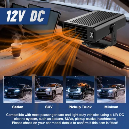 Miniatura 6 de 2 en 1 Calentador de coche eléctrico Ventilador 12V 120W Calentador de coche Parabrisas Descongelación Wibndow Desempañamiento portátil verano