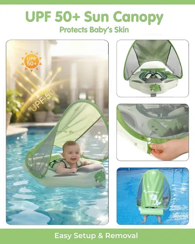 Miniatura 3 de Mambobaby Baby Float with Canopy for Pool，Infant Toddler Swim Float for Outdoor, UPF 50+ Sun Protection Solid Pearl-Foam Soft Skin-Friendly Fabric