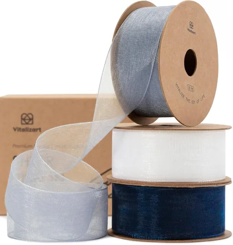 Miniatura 21 de Vitalizart Cinta negra de organza transparente de 1 pulgada x 30 yardas, cintas de tela hechas a mano para envolver regalos, árbol de Navidad