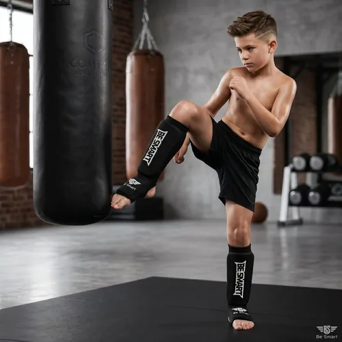 Miniatura 7 de Be Smart Espinilleras de Muay Thai MMA Kickboxing para Niños, Adultos, Jóvenes, Hombres y Mujeres, Protector de Empeine para Entrenamiento, Equipo