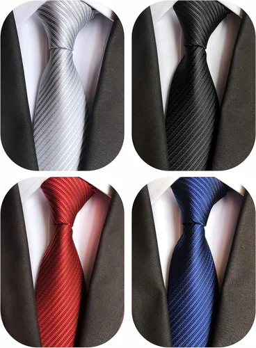 Miniatura 52 de WeiShang Lote de 6 corbatas clásicas de seda para hombre, corbatas tejidas jacquard