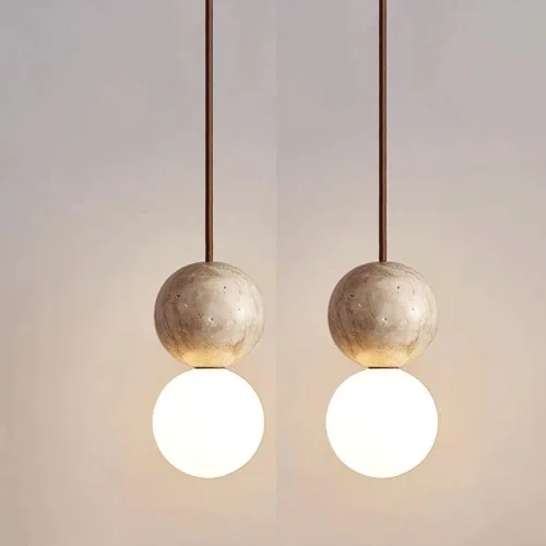 Miniatura 5 de Mini lámpara colgante de piedra natural para dormitorio, lámpara colgante de travertino amarillo Wabi-Sabi japonés, lámpara colgante colgante
